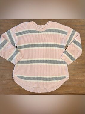 SO Pink Striped Crewneck Sweater with Gray & White Bands #103